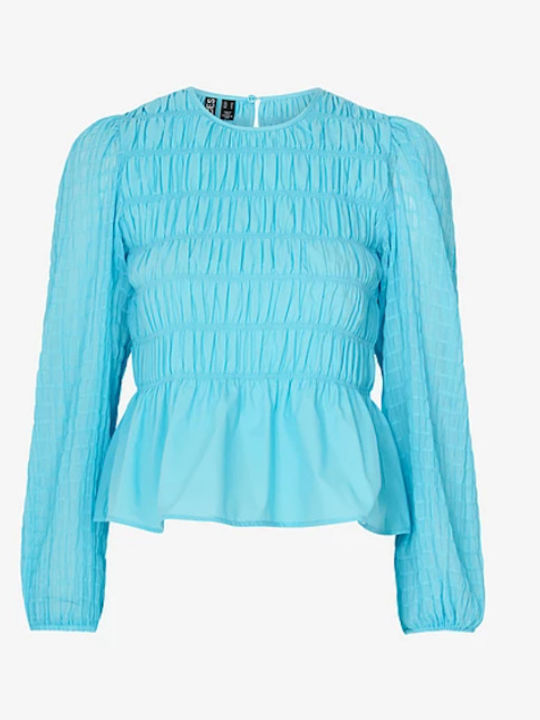 Γυναικεία Μπλούζα Βαμβακερή Μακρυμάνικη Light Blue