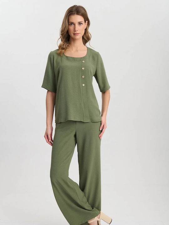 Women's Blouse Short Sleeve Green