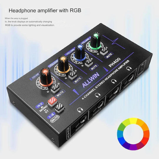 Amplificator Rgb Pentru Căști 4 Canale 3.5mm 4 Canale 6.35mm Mini Amplificator Ph400 Mono Stereo Control Volum Audio Scene Studiouri Petreceri Negru