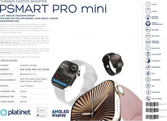 Platinet Pro Mini Смартчасовник с Пулсомер (Черен)