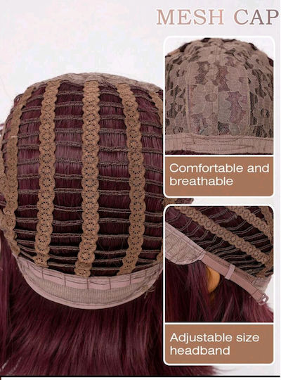 Wig with Synthetic Hair in Dark Red Color 30cm