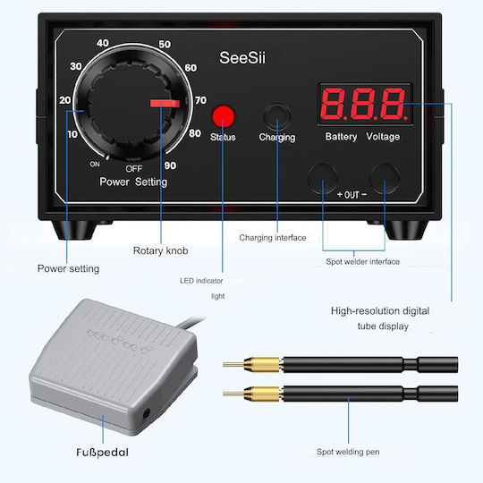Mașină De Sudură Prin Puncte Dual Pulse 8000 W Portabil 10-90 Niveluri Afișaj 0.1 Mm 0.3 Mm Bandă De Nichel Baterie Fier De Lipit Seesii