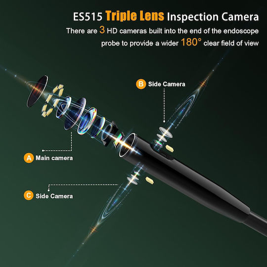 Camere Endoscopice Industriale pentru Inspecție Cameră cu 3 Lentile Detachabilă 15 M Tub Ip68 Rezistent la Apă 1080p Hd 10 Lumini Led Accesorii Card de Memorie 32 Gb Borescop Es515