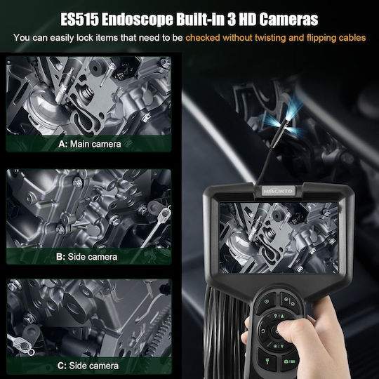 Camere Endoscopice Industriale pentru Inspecție Cameră cu 3 Lentile Detachabilă 15 M Tub Ip68 Rezistent la Apă 1080p Hd 10 Lumini Led Accesorii Card de Memorie 32 Gb Borescop Es515