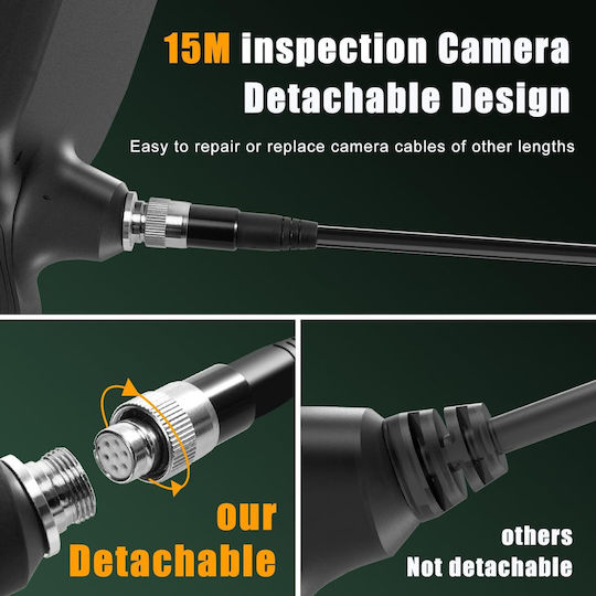 Camere Endoscopice Industriale pentru Inspecție Cameră cu 3 Lentile Detachabilă 15 M Tub Ip68 Rezistent la Apă 1080p Hd 10 Lumini Led Accesorii Card de Memorie 32 Gb Borescop Es515