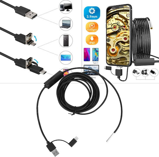 Industrielle Endoskopkamera 3,9 Mm Inspektionskamera Hd 1280 X 720 3,5 M Semi-flexibles Usb Kabel 6 LEDs Einstellbare Helligkeit 70-Grad Weitwinkel Ip67 Wasserdicht Kompatibel mit Android Pc
