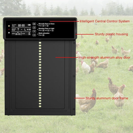 Automatic Ușă de Găini pentru Ferma Panou Solar Afișaj Telecomandă Senzor de Lumină Timer Senzor de Obstacol Rezistent la Apă Ip45 Ușor de Instalate Utilizare