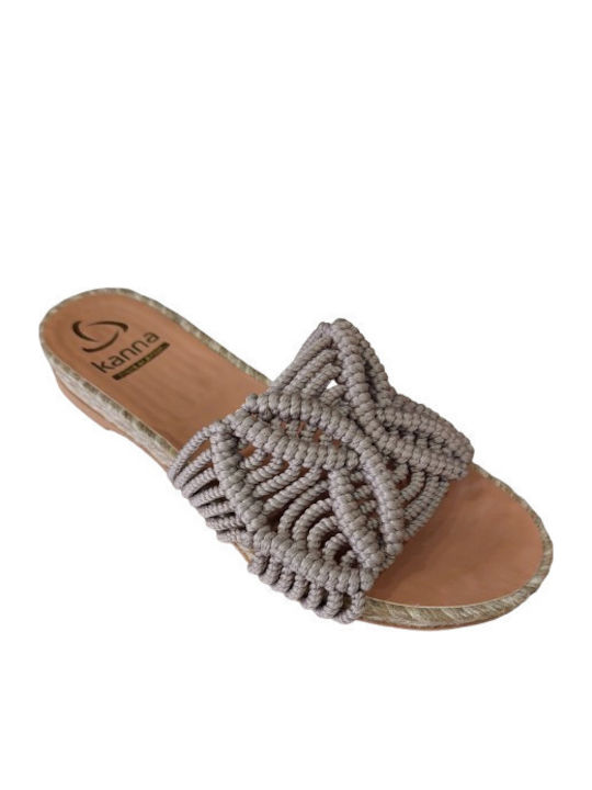 Leather Women's Flat Sandals in Beige Color