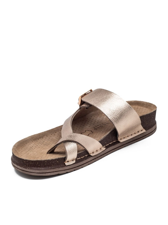 Leather Women's Flat Sandals Anatomic Flatforms in Gold Color