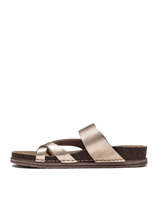 Leather Women's Flat Sandals Anatomic Flatforms in Gold Color