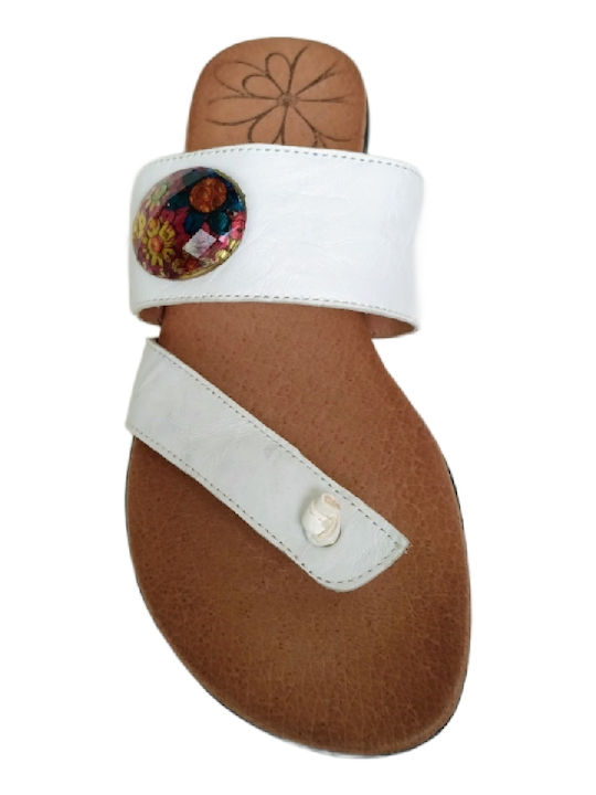Leather Women's Flat Sandals in White Color