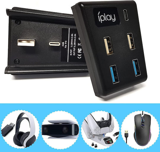 Hub Playstation 5 5 Porturi Adaptor de Transfer de Date Viteză Mare 2 Porturi Usb 2.0 2 Porturi Usb 3.0 1 Port Type C Ps5 Disc Digital Edition