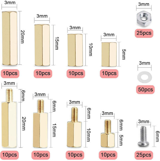 Set Spacers M3 Femela-Femela Mâna-Femela Șuruburi, Piulițe, Știfturi din Plastic și Oțel pentru Pcb 180 Bucăți