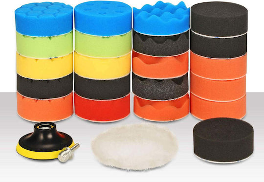Set 25 Perii de Polizare 80 Mm Placă de Sprijin M14 Inclus Discuri de Lână Sponj Adapter Bormașină