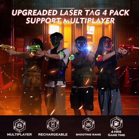 Set Infrared Laser Tag 4 Pistoale de jucărie 2.4 Ghz 4 Recepționare Afișaj Led 5 Moduri de tragere Stație de încărcare Jucărie Interactivă pentru interior și exterior