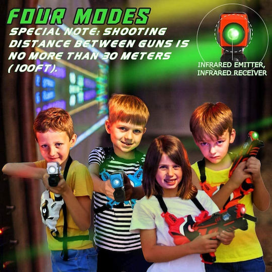 Infrared Laser Tag Set 4 Pistols 4 Vests Interactive Indoor Outdoor Use Vibration Function Sound Effects Led Light