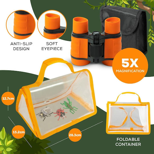 Naturerkundungs-Forschungsset Abenteurer Entdecker-Kit Ferngläser Lupe Schmetterlingsnetz Verlängerbarer Griff Behälter Kinder Pfadfinder Pandas