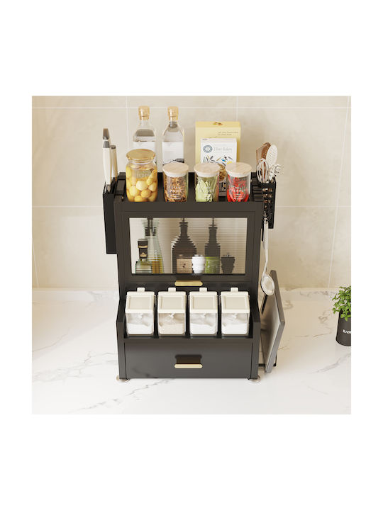 Bakaji Glass Tabletop Spice Rack Organizer Black