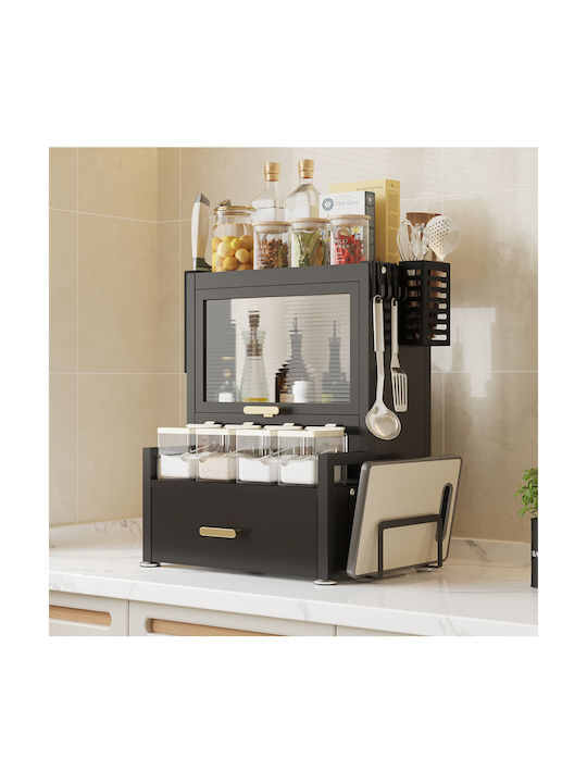 Bakaji Glass Tabletop Spice Rack Organizer Black