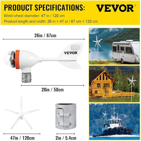 Kit Turbină Eoliană 500 W/12 V/29a Controller Mppt 5 Palete 900 Rpm Rotire 360° Generator Vevor Rv Barcă Casă Albă