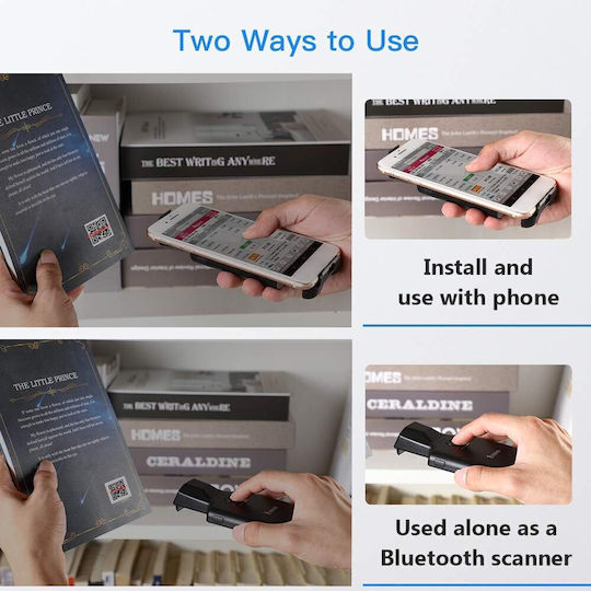 1D 2D QR Barcode Reader Portable Scanner Smartphone Built-In 1600 mAh Battery 3 Buttons Manual Continuous Scanning