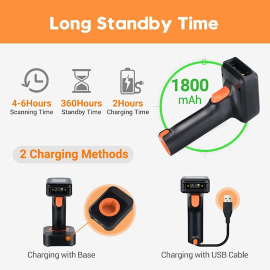 Drahtloser 1D 2D QR Barcode-Scanner Ladestation mit LED-Anzeige Bluetooth 1800 mAh Akku Präfix Suffix Hinzufügung Tera HW006