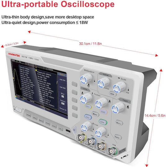 Profesional Osciloscop Portabil Cu 4 Canale 110 Mhz Lățime de Bandă 1 Gsa S Rată de Eșantionare Ecran Lcd de 7 inch 100–240 V Port Usb Interfață de Memorie Suportă Scpi Labview Multifuncțional