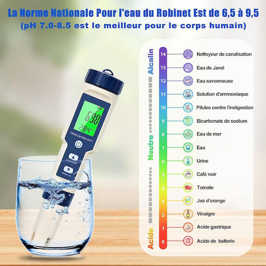 5 In 1 Ph Meter Set Tds Ec Water Quality Measurement Ph Salinity Conductivity Temperature Automatic Calibration Function Lcd Screen Hold Function