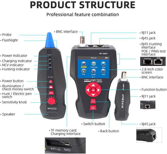 B01934ELIA Network Cable Tester RJ45 / RJ11 / BNC / USB