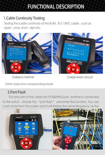 B01934ELIA Network Cable Tester RJ45 / RJ11 / BNC / USB