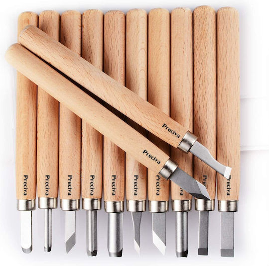 Set 12 Carving Chisels Wood Wax Plastic Sk2 Steel Blade Wooden Handle