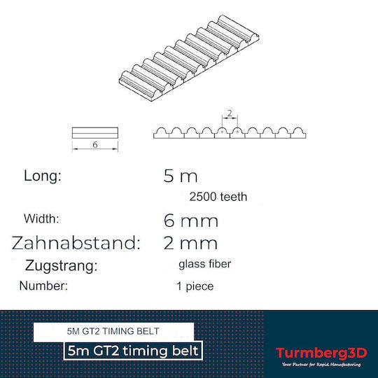 Turmberg3d Curea de Întârziere GT2 5m X 6mm Accesorii pentru imprimante 3D Prusa I3 Anet A8 Anycubic I3 Mega Ender 3 Sidewinder X1 Cauciuc Reforțat cu Fibra de Sticlă