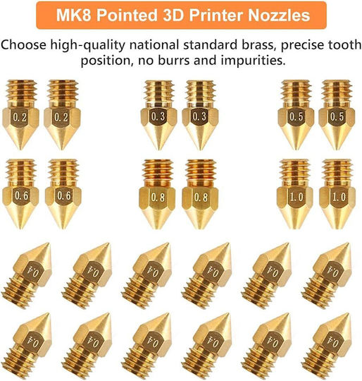 Set Duză Pentru Imprimante 3D Mk8 24 Bucăți 0.2 Mm 0.3 Mm 0.4 Mm 0.5 Mm 0.6 Mm 0.8 Mm 1.0 Mm 1.75 Mm Ender 3 Creality Seria Cr-10
