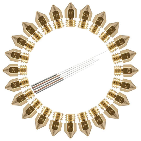 Set Duză Pentru Imprimante 3D 29 Piese 0.2mm 0.3mm 0.4mm 0.5mm 0.6mm 0.8mm 1.0mm M6 Filet 1.75mm 5 Accesorii De Curățare
