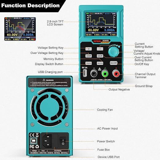 Surse de Alimentare pentru Laborator Programabile 0-60 V 0-5 A Afișaj Led Interfață Usb Control Ventilator Răcire Port Încărcare 5v Protecție La Suprasarcină Ocp Protecție La Tensiune Înaltă Ovp Multifuncțional