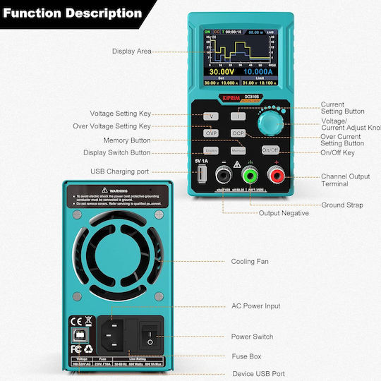 Surse de Alimentare pentru Laborator Programabile 0-30 V 0-10 A Ecran Led Interfață Usb Control Ventilator Răcire Port Încărcare 5V Protecție La Suprasarcină Ocp Protecție La Tensiune Înaltă Ovp Multifuncțional