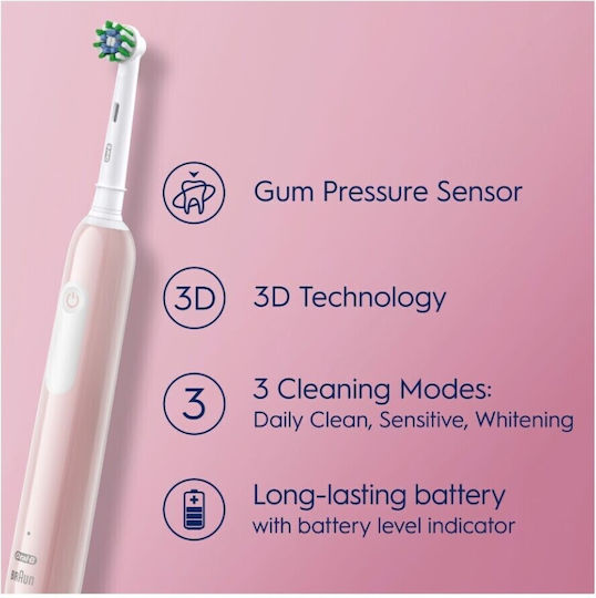 Oral-B Pro1 Electric Toothbrush with Pressure Sensor and Travel Case Pink