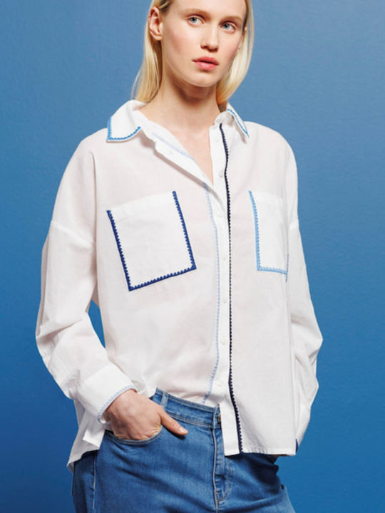 Дълъг ръкав Женска Риза White/blue
