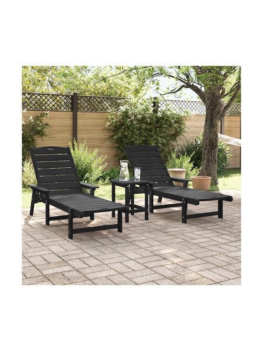 Deckchair Plastic Black with Table 2pcs 162x53x98.5cm.