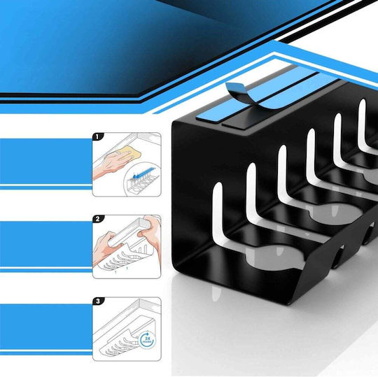 Newevo Organizator de Cabluri Sub Birou Metalic Rezistent Potrivit pentru Majoritatea Birourilor Bandă Autocolantă Cleme Autocolante Fără Găurire Dimensiune 43 X 12 X 12 Cm Negru
