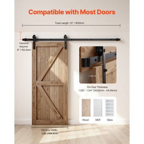 Vevor Μηχανισμός Συρόμενης Ξύλινης Πόρτας 182.88cm Μαύρος
