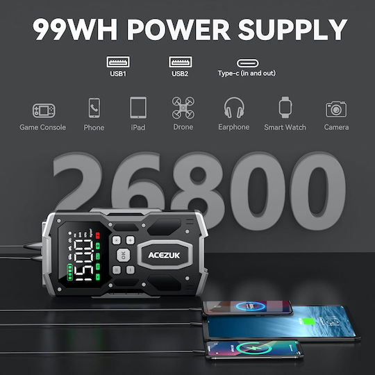 Starter Portabil Pentru Baterii Auto și Motocicletă 26800mAh Cu Bancă De Alimentare USB și Obiectiv 12V