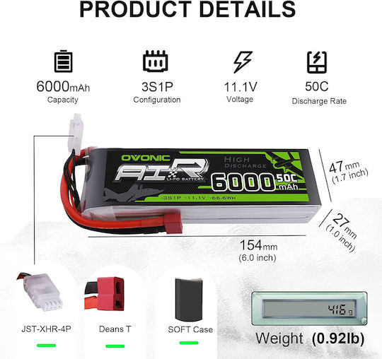 Baterie Lipo 11.1V 6000mAh Reîncărcabilă Deans T Plug Rată de Descărcare 50c FPV UAV RC Quadcopters
