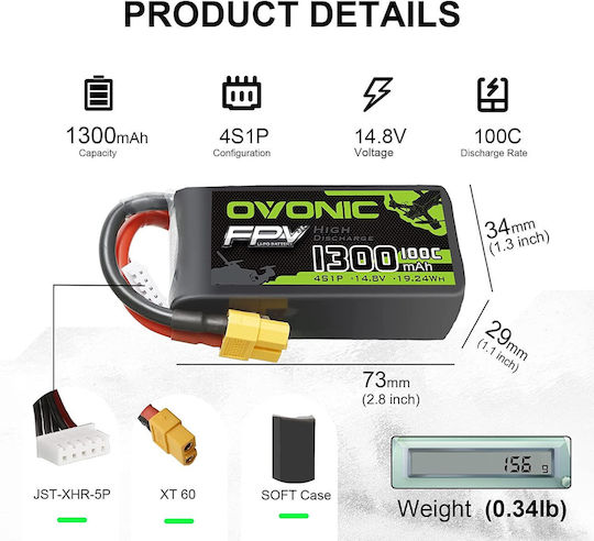 Set 4 Baterii Li-Po 4s 14.8 V 1300 Mah Conector Xt60 FPV Uav Mașină RC Avion Dronă