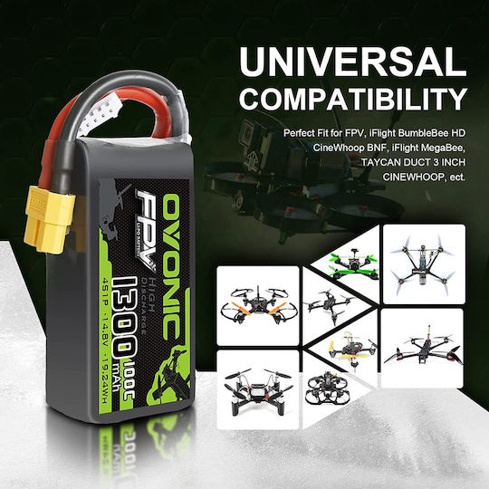 Set 4 Baterii Li-Po 4s 14.8 V 1300 Mah Conector Xt60 FPV Uav Mașină RC Avion Dronă