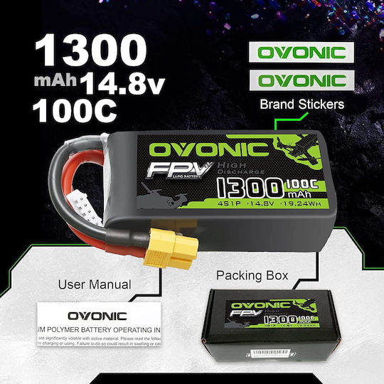Set 4 Baterii Li-Po 4s 14.8 V 1300 Mah Conector Xt60 FPV Uav Mașină RC Avion Dronă