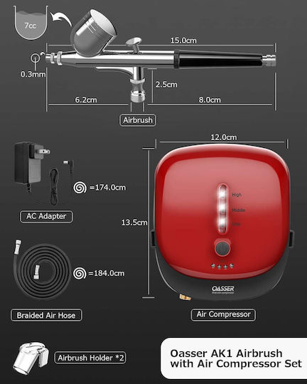 Mini Kit Compresor Aerograf Reîncărcabil 1000 Mah Aerograf Duza 0.3 Mm Presiune Reglabilă Pe 3 Niveluri Manichiură Pictură Corporală Tatuaj Semi-permanent Decorare Tort