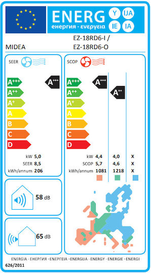 Midea Solstice Klimaanlage Inverter 18000 BTU Energieklasse A+++ / A++ mit künstlicher Intelligenz