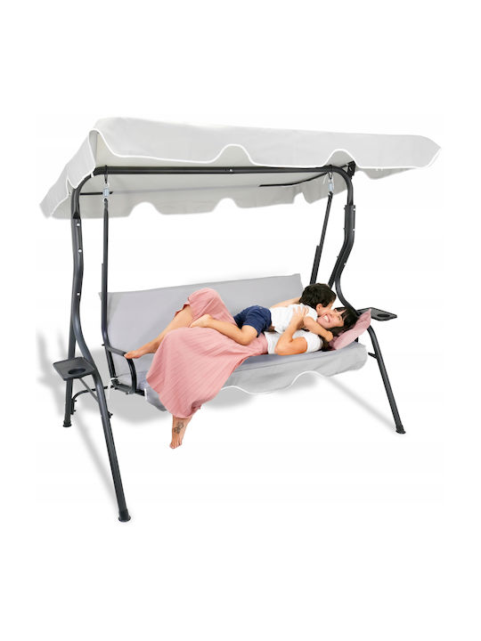 Garten & Veranda Schaukel mit Basis und Kissen 3 Sitze Kunststoff Gray Belastbarkeit bis 220kg