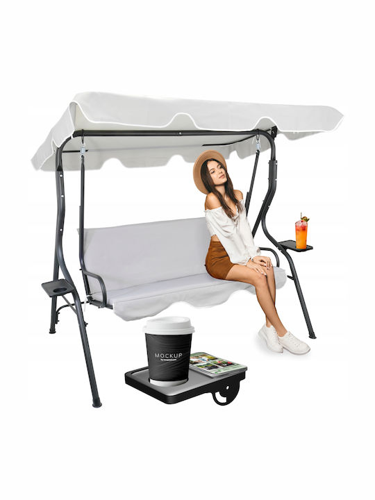 Garten & Veranda Schaukel mit Basis und Kissen 3 Sitze Kunststoff Gray Belastbarkeit bis 220kg